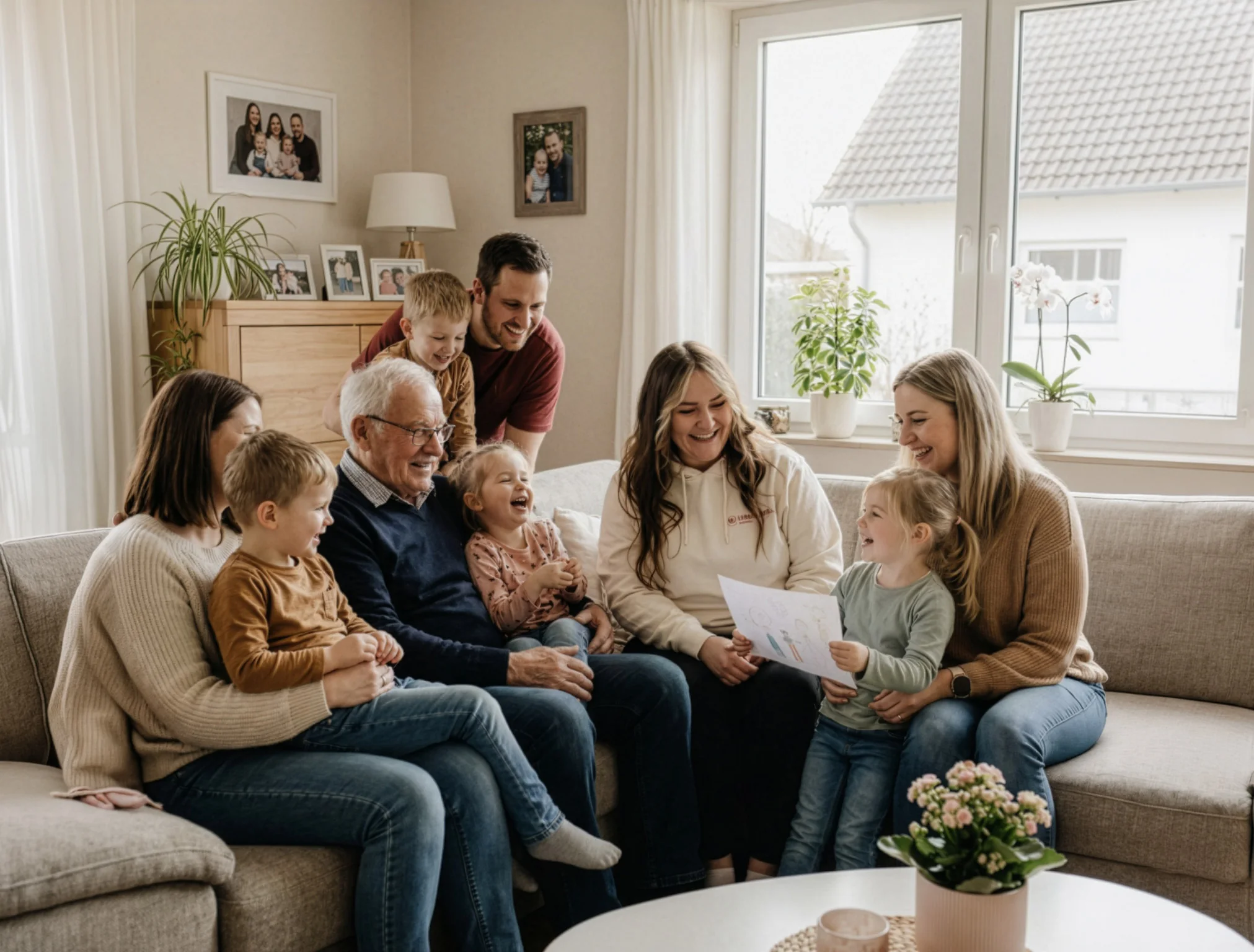 Mehrere Generationen einer Familie zusammen auf dem Sofa