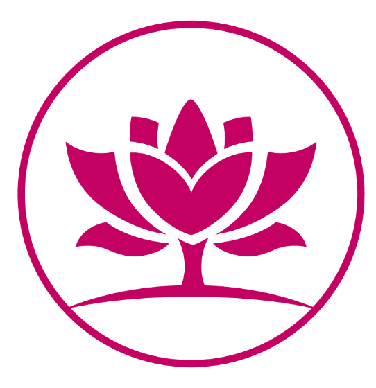 Pink lotusblüte mit stilisierten Blättern in einem Kreis.